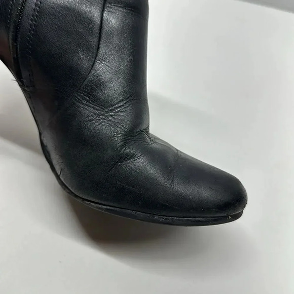 Tory Burch Milan Ankle Boots Block High Heel Booties Leather Black Gold  7.5 - Picture 7 of 11